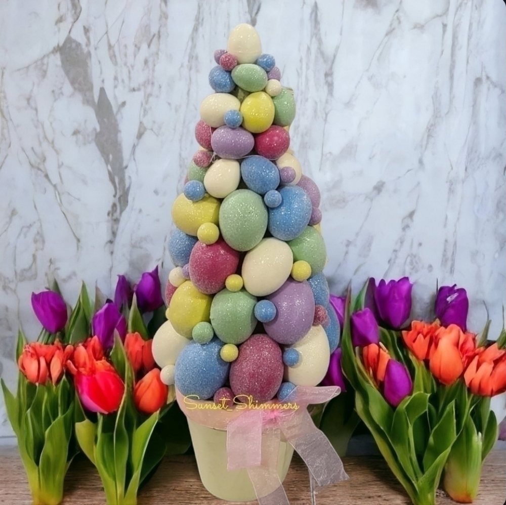 MARTHA Stewart Spring Potted Topiary Tree Centerpiece Easter Eggs Decorative 16"